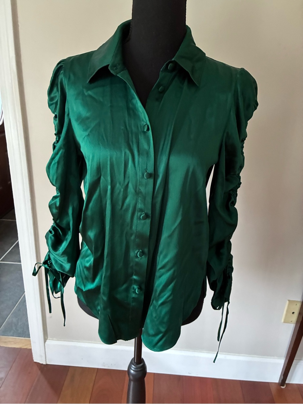 Veronica Beard SilkEmerald Green Button-Front Blouse